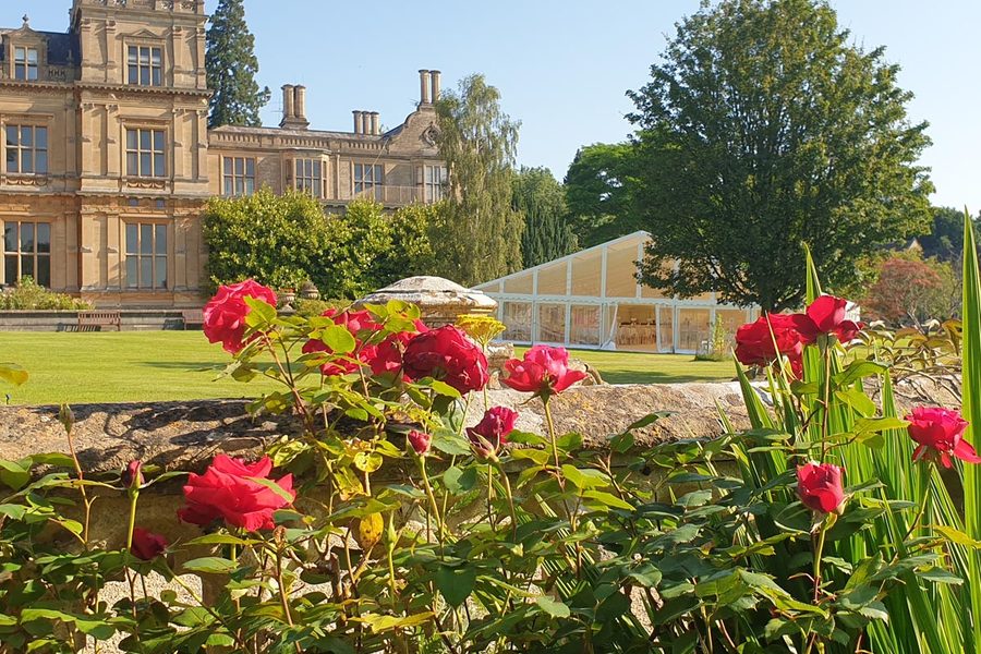 A 15m by 33m frame marquee laid out for a wedding